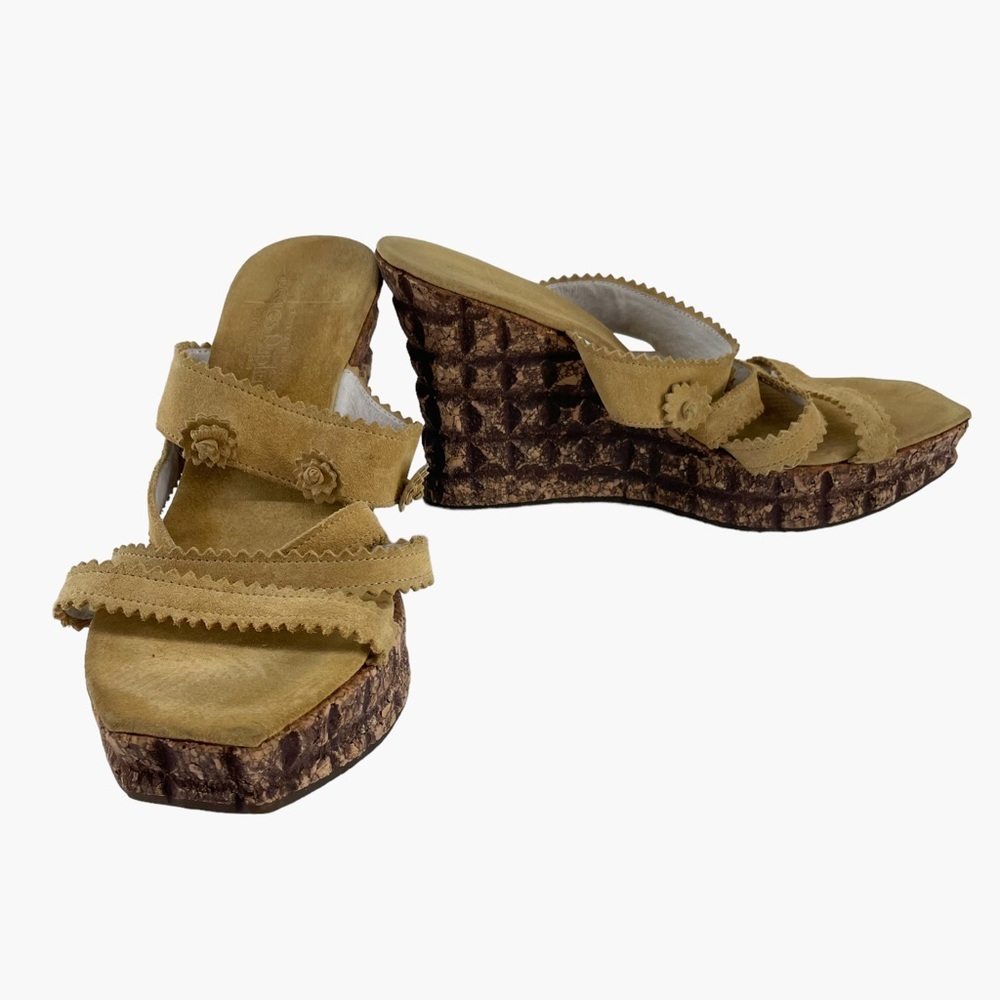 Jacques Raphael Suede Tan Cube Wedges - Picture 2 of 9